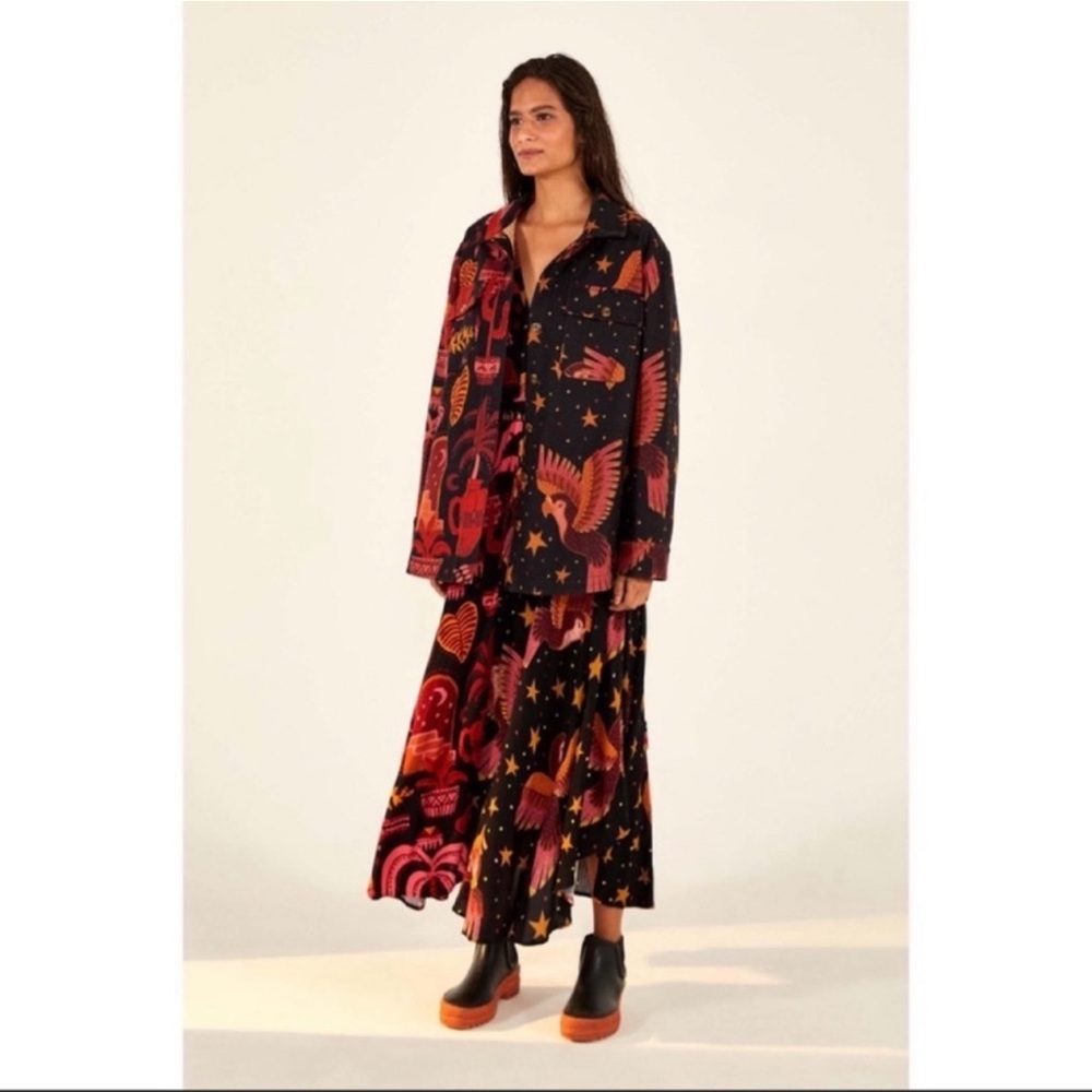 Farm Rio mixed black print fleece shirt jacket